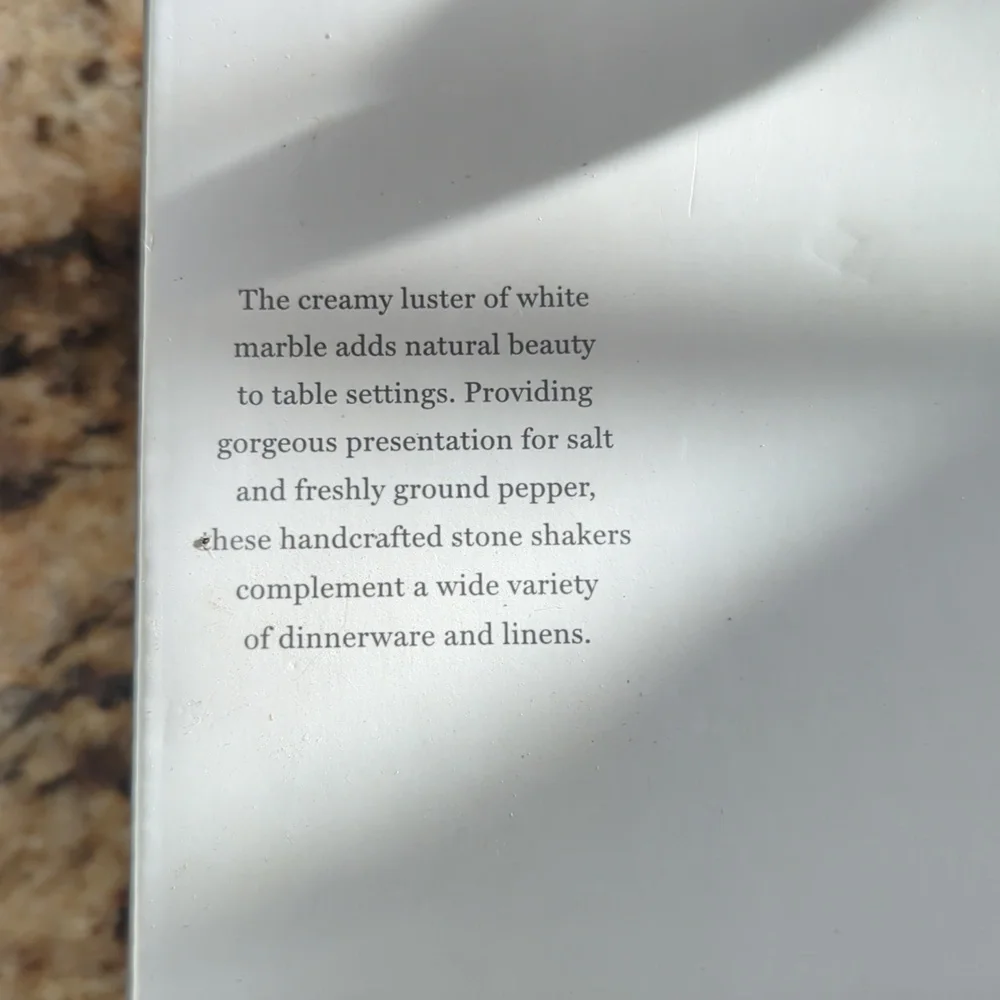 WILLIAMS-SONOMA white marble salt & pepper shakers